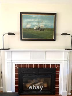 Antique 19th Century Whaling Whale Hunting Ship Maritime Folk Art Oil Painting