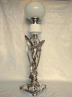 Antique 19th Magnificent Large 30¨ Wmf Figural Oil Kerosene Lamp Angel & Child