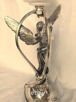 Antique 19th Magnificent Large 30¨ Wmf Figural Oil Kerosene Lamp Angel & Child