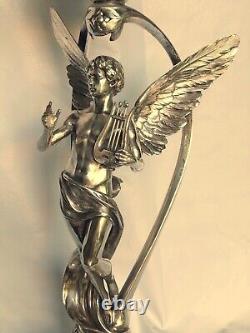 Antique 19th Magnificent Large 30¨ Wmf Figural Oil Kerosene Lamp Angel & Child