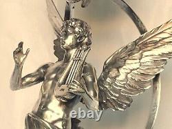 Antique 19th Magnificent Large 30¨ Wmf Figural Oil Kerosene Lamp Angel & Child