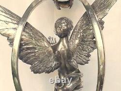 Antique 19th Magnificent Large 30¨ Wmf Figural Oil Kerosene Lamp Angel & Child