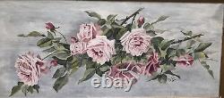 Antique 36 Yard Long Oil Painting of Roses in Manner Of Paul De Longpre 1914