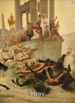 Antique A. Checa Oil On Canvas, Roman Scene Coliseum Fight