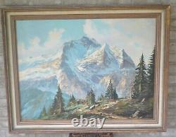 Antique Alpine Landscape Oil Painting Artwork European Germany H. Jaeger