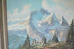 Antique Alpine Landscape Oil Painting Artwork European Germany H. Jaeger