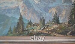 Antique Alpine Landscape Oil Painting Artwork European Germany H. Jaeger