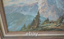 Antique Alpine Landscape Oil Painting Artwork European Germany H. Jaeger