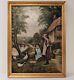 Antique American Aafa Late 19thc Oil Painting On Canvas, Young Ladies With Geese