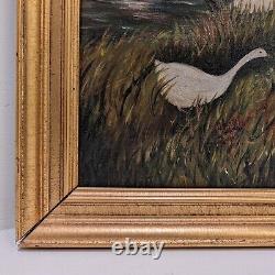 Antique American AAFA Late 19thC Oil Painting On Canvas, Young Ladies With Geese