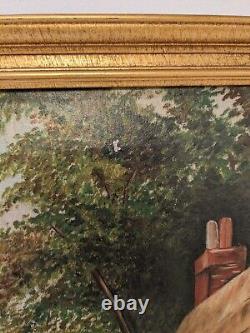 Antique American AAFA Late 19thC Oil Painting On Canvas, Young Ladies With Geese