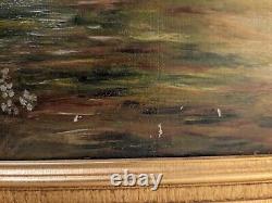 Antique American AAFA Late 19thC Oil Painting On Canvas, Young Ladies With Geese