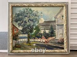 Antique American Regionalism New England Rockport MA Cityscape Oil Painting