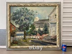 Antique American Regionalism New England Rockport MA Cityscape Oil Painting