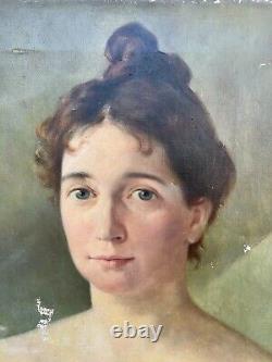 Antique Art Nouveau Portrait Of Lady Oil Painting On Canvas 19th Century 1896