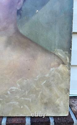 Antique Art Nouveau Portrait Of Lady Oil Painting On Canvas 19th Century 1896