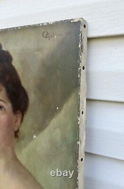 Antique Art Nouveau Portrait Of Lady Oil Painting On Canvas 19th Century 1896