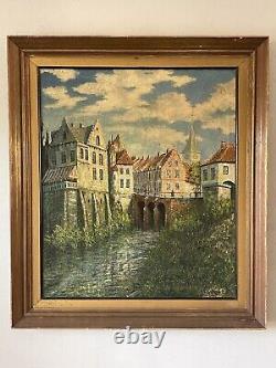 Antique Belgium Landscape Impressionist Oil Painting Old Europe Belgian 1912