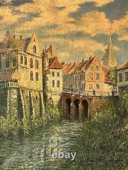 Antique Belgium Landscape Impressionist Oil Painting Old Europe Belgian 1912