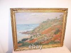 Antique California Coast Oil Painting Gold Gilt Carved Wood Frame Andreas Roth