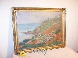 Antique California Coast Oil Painting Gold Gilt Carved Wood Frame Andreas Roth