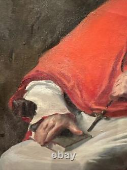 Antique Century Catholic Preacher Church Oil Painting