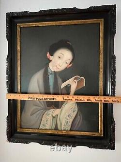 Antique Chinese 19th Century Oriental Asian Large Painting Portrait of A Girl