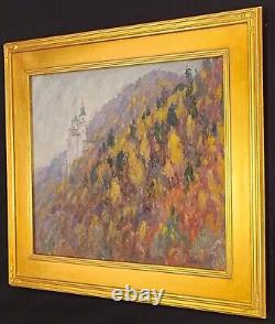 Antique Church Painting Religious Original Oil Painting Gold Frame Fall Leaves