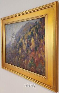 Antique Church Painting Religious Original Oil Painting Gold Frame Fall Leaves
