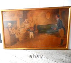 Antique Continental Genre Painting Oil/Artist Board of Father withGift