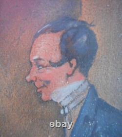 Antique Continental Genre Painting Oil/Artist Board of Father withGift
