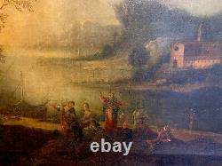Antique Continental School Old Master Oil Painting of Landscape with Figures