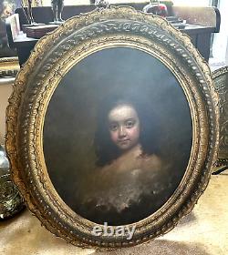 Antique European Oil Painting O/C Portrait of a Young Child Girl Original Frame