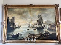 Antique Extra large European oil painting 17th Century, framed original signed
