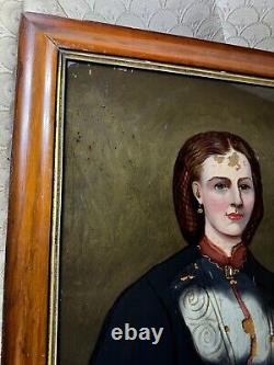 Antique Formal Female Portrait Reverse Oil On Glass Painting For Restoration