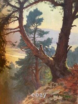 Antique Framed Pierre Waidmann Landscape Tree Oil On Canvas Fine Art Painting