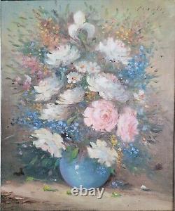 Antique Framed, Signed Pirelli Original Still Life Floral Oil Painting on Linen