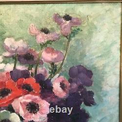 Antique French Floral Impressionist Oil Painting On Canvas Still Life Flowers