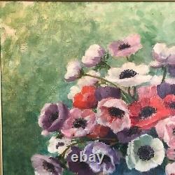 Antique French Floral Impressionist Oil Painting On Canvas Still Life Flowers
