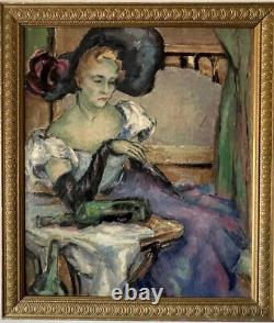 Antique French Impressionist Art Nouveau Cabaret Woman Oil Painting Old Paris 20