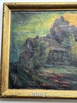 Antique Haunted House Painting Landscape Impressionism Large George Barker Oil