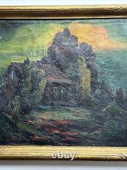 Antique Haunted House Painting Landscape Impressionism Large George Barker Oil