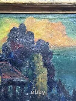 Antique Haunted House Painting Landscape Impressionism Large George Barker Oil