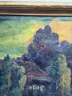 Antique Haunted House Painting Landscape Impressionism Large George Barker Oil