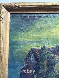 Antique Haunted House Painting Landscape Impressionism Large George Barker Oil