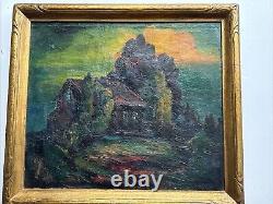 Antique Haunted House Painting Landscape Impressionism Large George Barker Oil