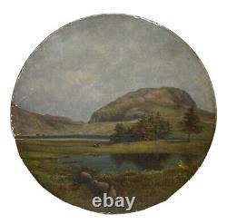 Antique Hudson River School Sheep American Mountain Landscape Oil Painitng