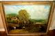 Antique Impressionist Landscape Oil Painting Huge Germany Folk Art Cattle House