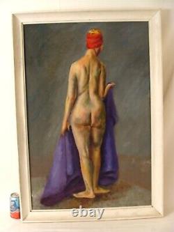 Antique Impressionist Standing Nude Woman O/C Painting