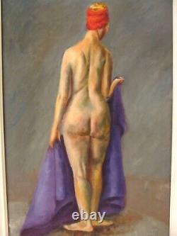 Antique Impressionist Standing Nude Woman O/C Painting